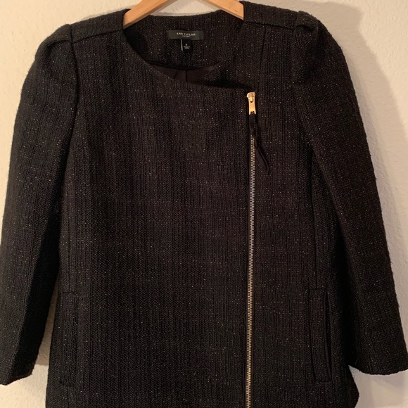 Ann Taylor Black and Gold Moto Blazer Sz 8 - Picture 3 of 6